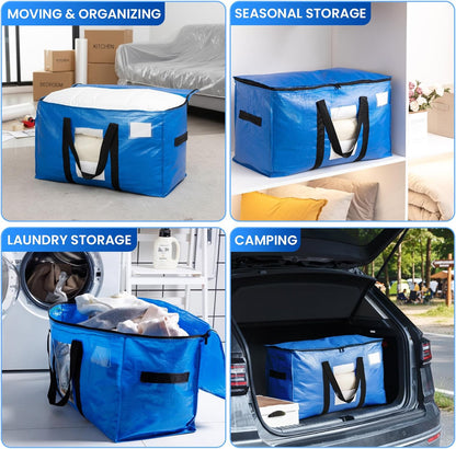 TAILI Extra Large Moving Bags - 4 Pack Heavy Duty Blue Totes with Visible Window & Wrap Around Handles