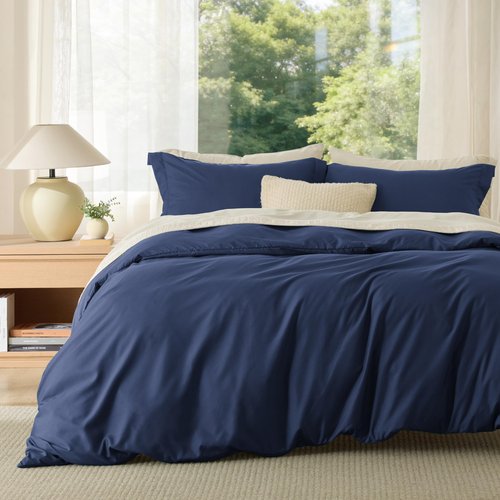 Bedsure Duvet Cover Queen Size - Soft Double Brushed Bedding Set for Kids & Adults, Zipper Closure, 3 Pieces, Includes 1 Duvet Cover (90"x90") & 2 Pillow Shams, NO Comforter, Navy Blue