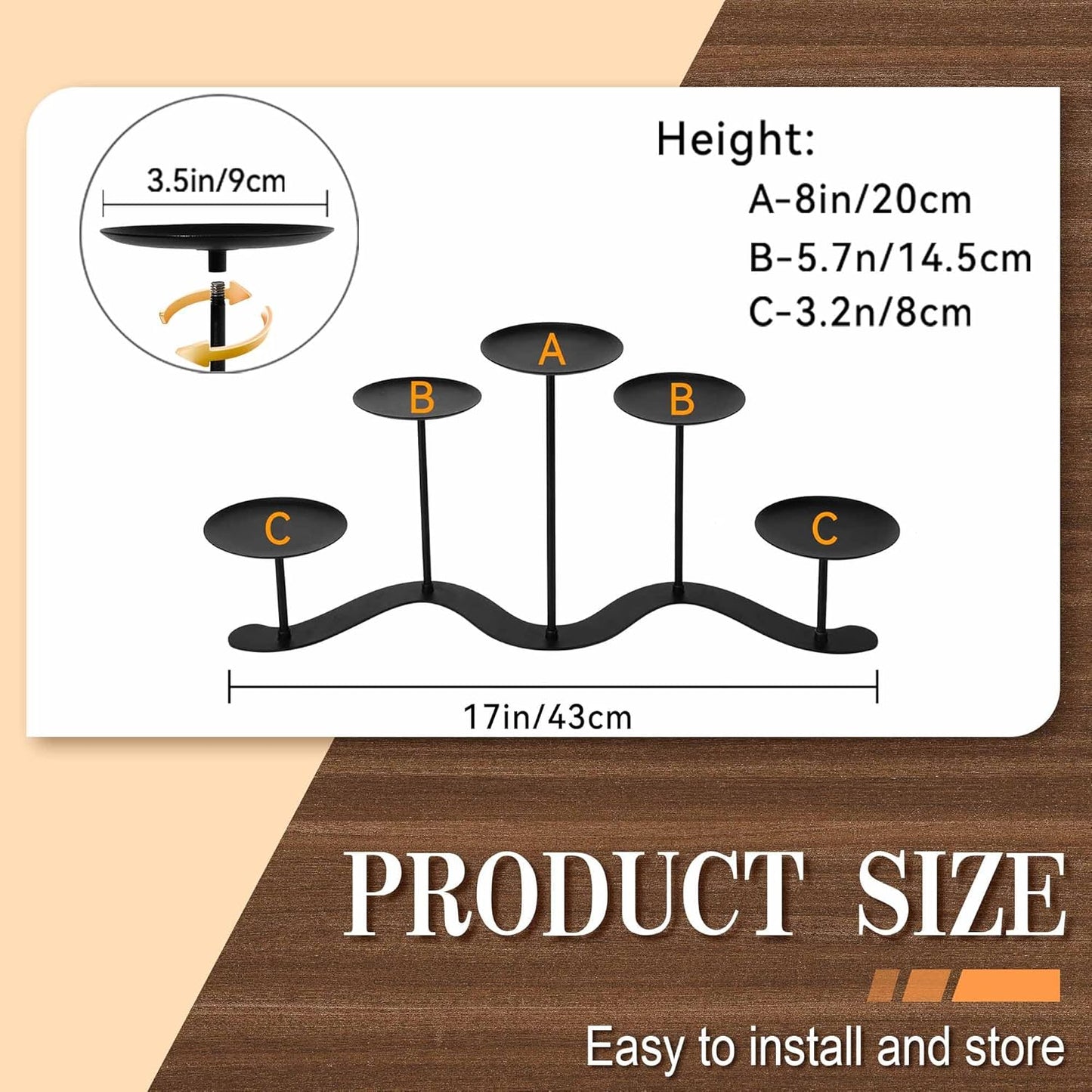 Skiennix Adjustable Candelabra Candle Holder - Elegant 5-Candle Iron Design for Pillar Candles | Black Finish