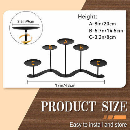 Skiennix Adjustable Candelabra Candle Holder - Elegant 5-Candle Iron Design for Pillar Candles | Black Finish