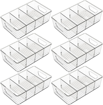 Skiennix Stackable Snack Organizer - Clear Plastic Storage Bins for Pantry & Fridge | 6 Pack