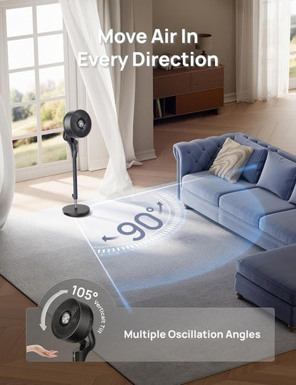 DREO Quiet Oscillating Fan - 90ft Airflow, 20dB Noise Level, Adjustable Height 38-42'' | 8+ Speeds & 3 Modes