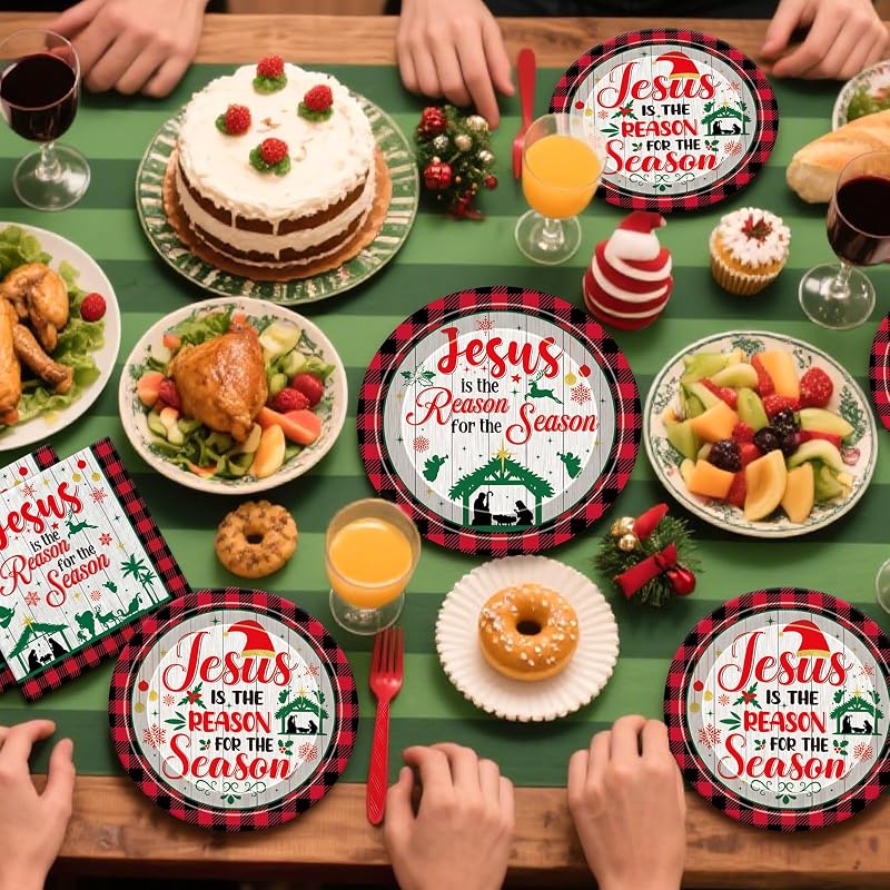 Jesus Is the Reason for the Season Christmas Plates - 9" Dinner Plates, 24 Count - Variation: Jesus Is Reason