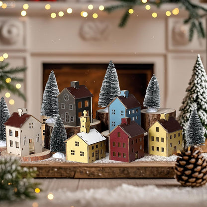 Yalikop 18-Piece Easter Village Houses Set - Colorful Wooden Homes & Church with LED Candle Light