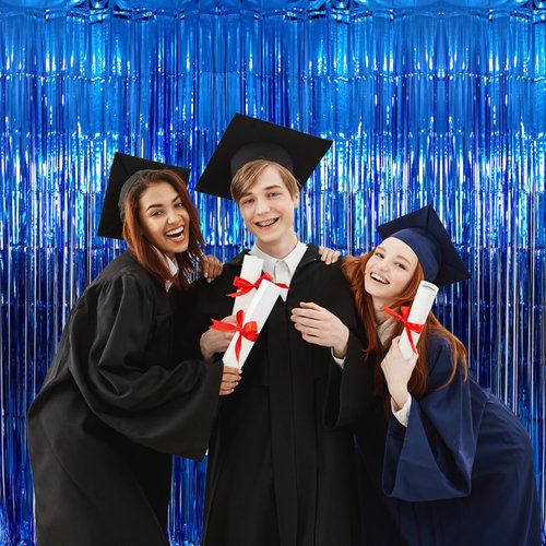 GOER Metallic Tinsel Foil Fringe Curtains - 3.2 ft x 9.8 ft Navy Blue Party Backdrop for Birthdays & Weddings