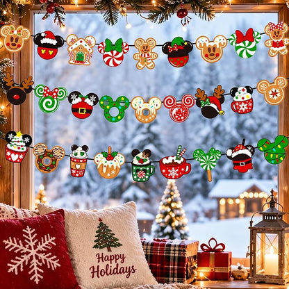 Christmas Banner Decorations - Gingerbread Cookies Candy Canes Wall Hanging Party Decor