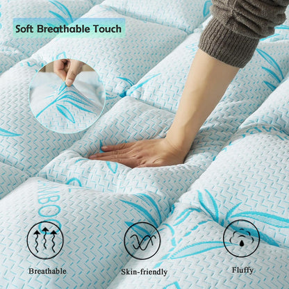 WhatsBedding 5-Inch Full Mattress Topper - Breathable Bamboo Viscose & Memory Foam, Blue Color