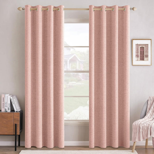 MIULEE Blackout Linen Curtains - Thermal Insulated Blush Pink Grommet Drapes | 52 x 96 Inch (2 Panels)