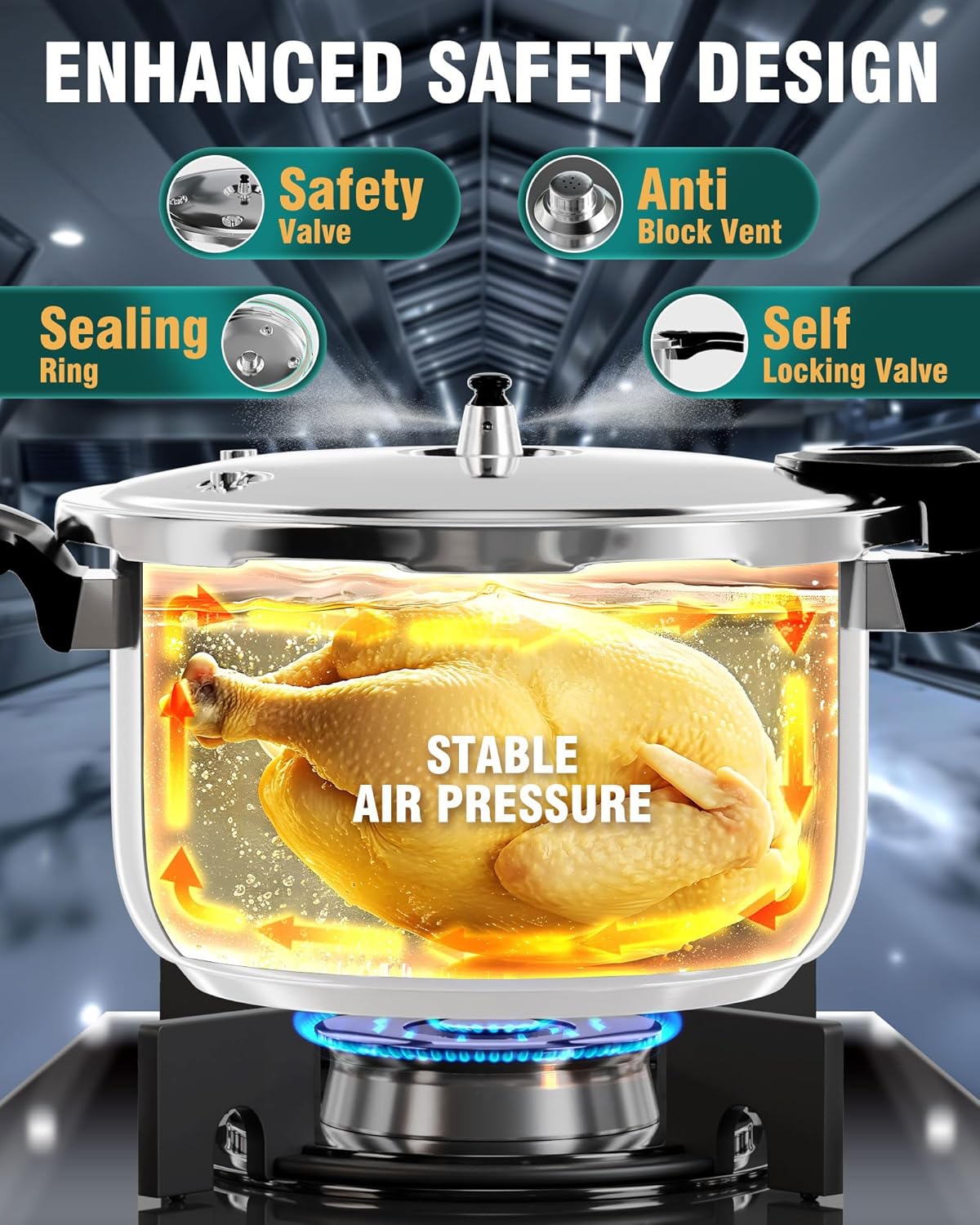 WantJoin Stainless Steel Pressure Cooker - 10 Quart Induction Compatible with Spring Valve Safety Features