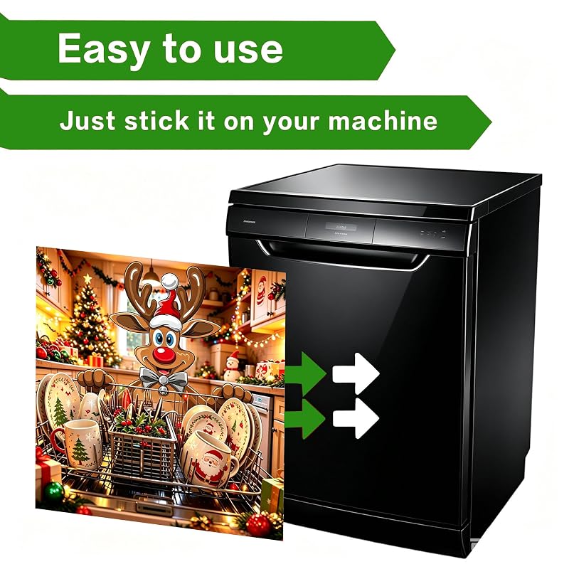 New Christmas Reindeer Dishwasher Door Sticker - Waterproof Vinyl Decal (Variation: New+Christmas Reindeer)
