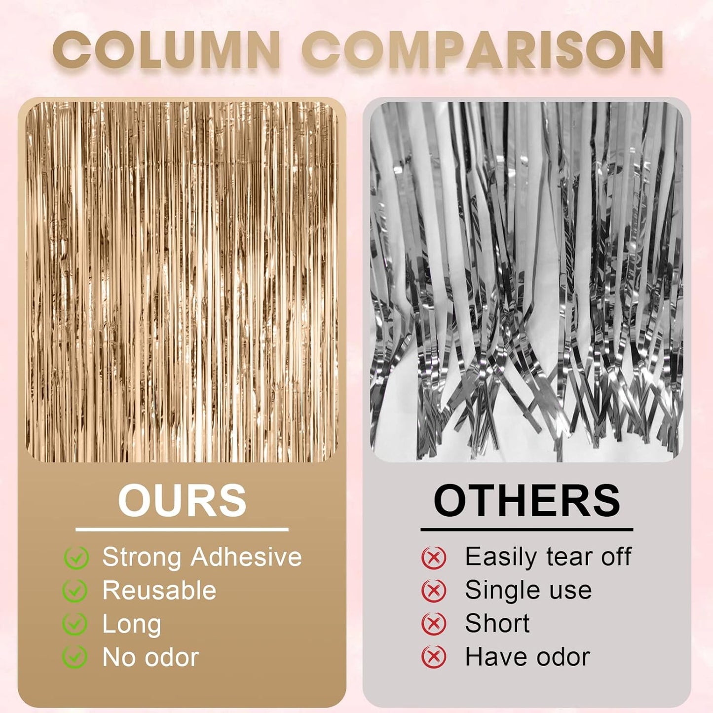 Voircoloria Champagne Foil Fringe Backdrop Curtains - 4 Pack Tinsel Streamers for Parties & Events