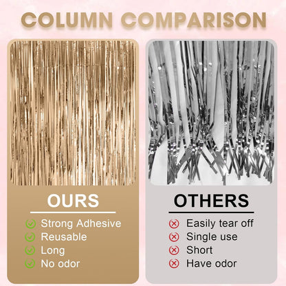 Voircoloria Champagne Foil Fringe Backdrop Curtains - 4 Pack Tinsel Streamers for Parties & Events