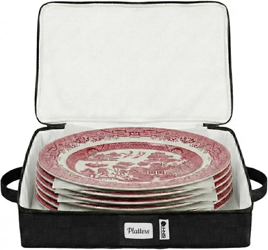 Platter Storage Containers - Hard Shell Protection for Fine China | Sturdy Dish Organizer with Dividers - Holds Up to 4 Platters (Black)