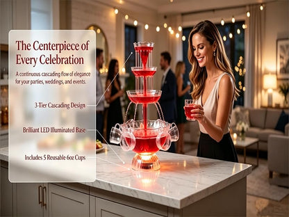 LED Lighted 3-Layer Wine Fountain Drink Dispenser with 1.5 Gallon Capacity and 5 Reusable Cups