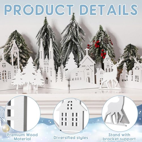 Colingmill Christmas Tabletop Decoration - 32 Inch Wooden Church & Elk Signs | Farmhouse Centerpiece Decor