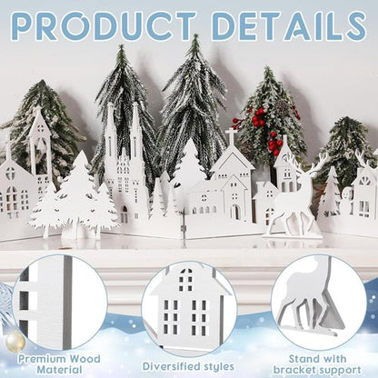 Colingmill Christmas Tabletop Decoration - 32 Inch Wooden Church & Elk Signs | Farmhouse Centerpiece Decor