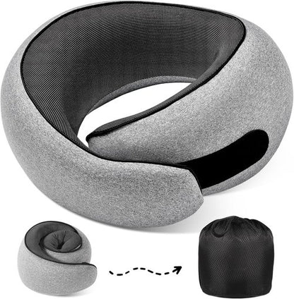 4litamz Travel Neck Pillows, 100% Memory Foam Filling, Travel Pillows for Airplanes, Compact and Ergonomic Design, Best for Sleeping Plane Train Travel Essentials (Light Grey)
