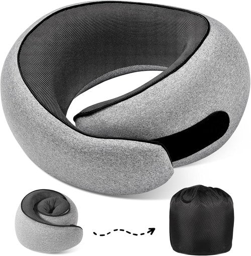 4litamz Travel Neck Pillows, 100% Memory Foam Filling, Travel Pillows for Airplanes, Compact and Ergonomic Design, Best for Sleeping Plane Train Travel Essentials (Light Grey)