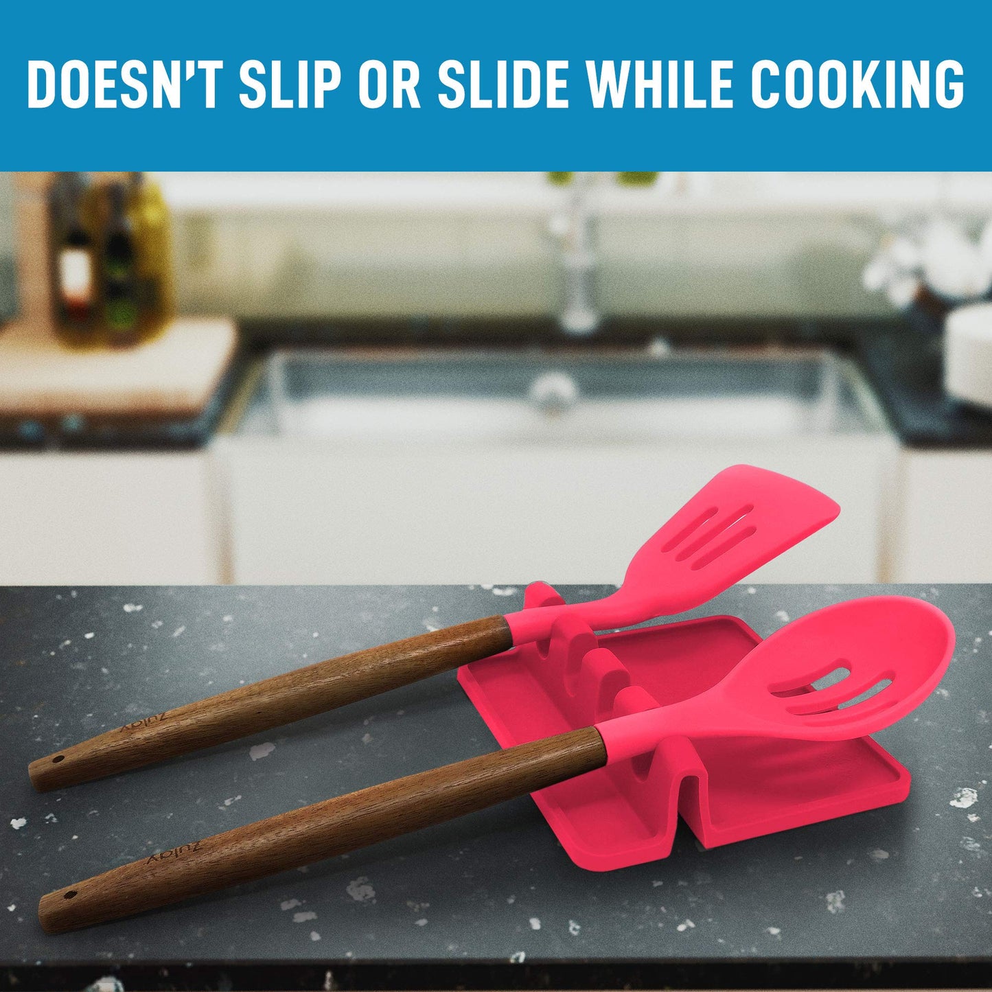 Zulay Kitchen Silicone Utensil Rest with Drip Pad for Multiple Utensils - BPA-Free, Heat-Resistant Spoon Rest & Spoon Holder for Stove Top - Kitchen Utensil Holder for Ladles & Tongs - Honeysuckle