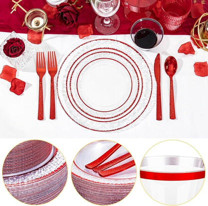 350 Piece Red Plastic Plates for Weddings & Holidays - Clear & Red+350 Variation