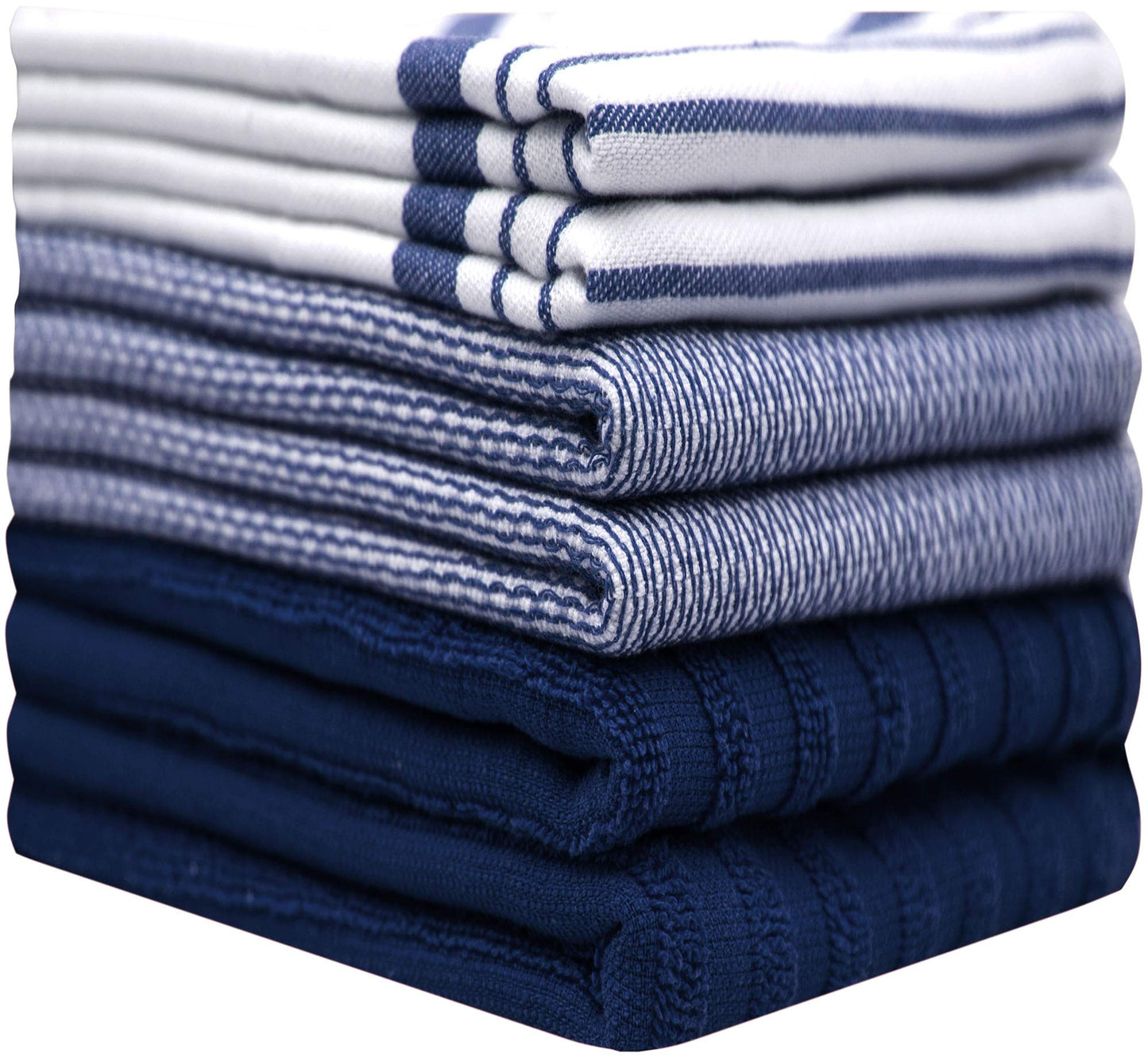 Premium Kitchen Towels 20”x 28”- 6 Pack | Large Cotton Kitchen Towels | Hand Towels for Kitchen | Flat & Terry Towel | Dish Towels | Highly Absorbent Tea Towel with Hanging Loop | Navy Blue Striped