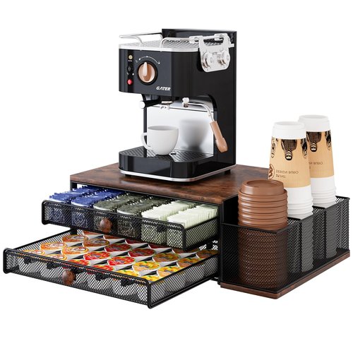 IZLIF Coffee Bar Organizer, 60 Capacity K Cup Organizer for Countertop, 2 Tier Sliding Coffee Pod Storage Drawer with Disposable Cup & Lid Holder, Black