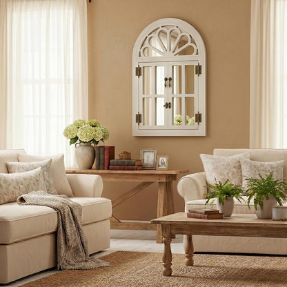 Arched Window Mirror with Petal Top - Farmhouse Wall Decor, 24" x 36" White