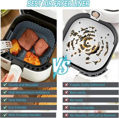 Komzon Silicone Air Fryer Liners - Reusable 3 PCS | Food Grade Square Basket Liners for 4-7 QT Ovens