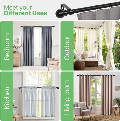 Skiennix Black Curtain Rod Set - Adjustable 28 to 48 Inch Metal Drapery Rod with Brackets | Matte Finish