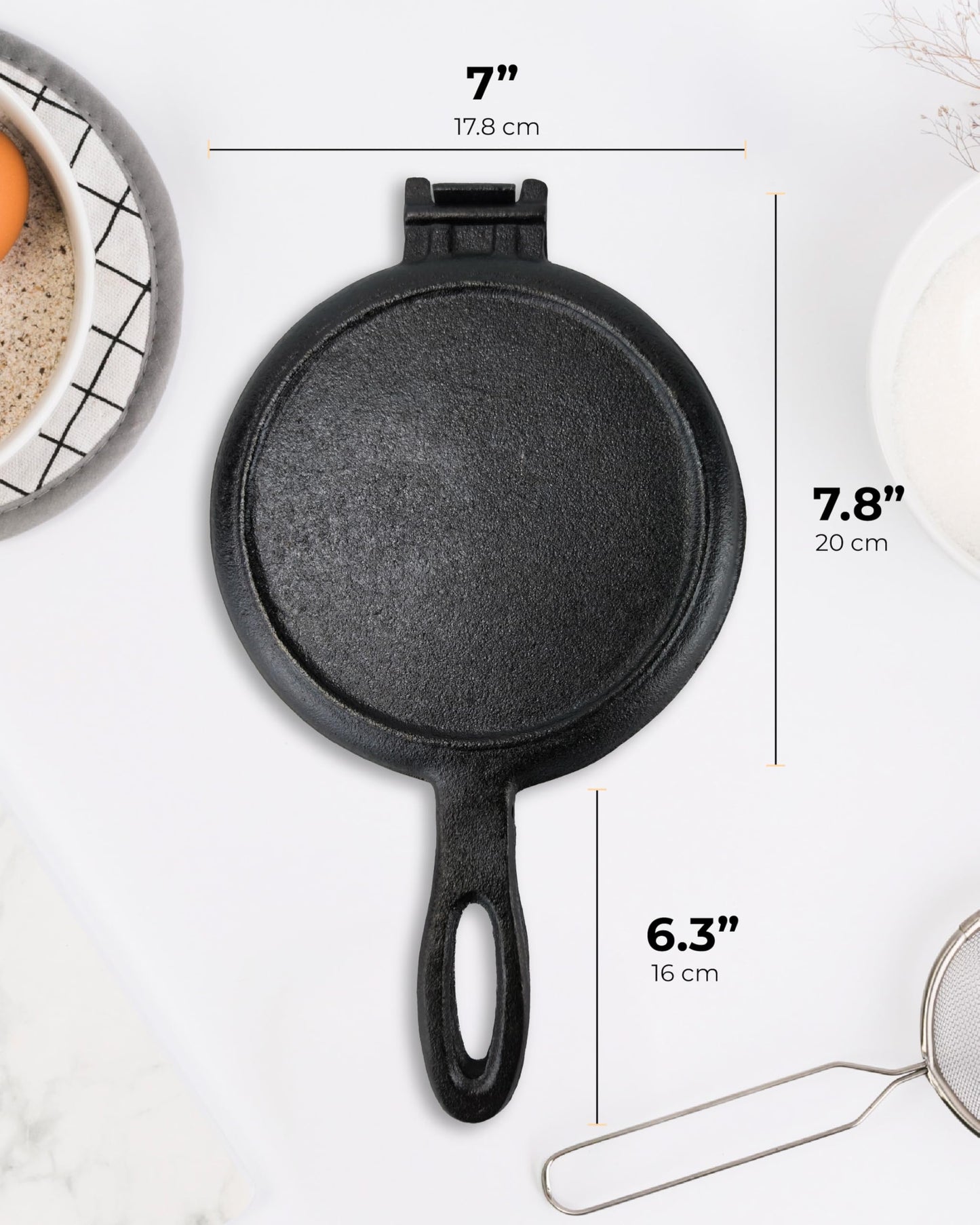 ZURRITO Cast Iron Waffle Maker 7 inch Round Waffles Bundle Set, Stove Top Waffle Maker, Cast Iron Waffle Pan for Camping Grill or Stovetop, Camping Waffle Maker, 4.4 pounds