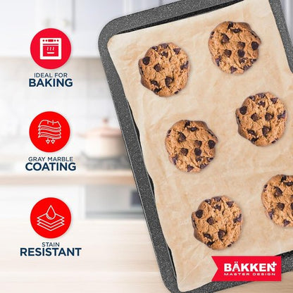 BAKKEN Nonstick Baking Pans - Commercial Grade Carbon Steel Cookie Sheet, 13.18" x 8.66", Oven Safe Up to 450°F