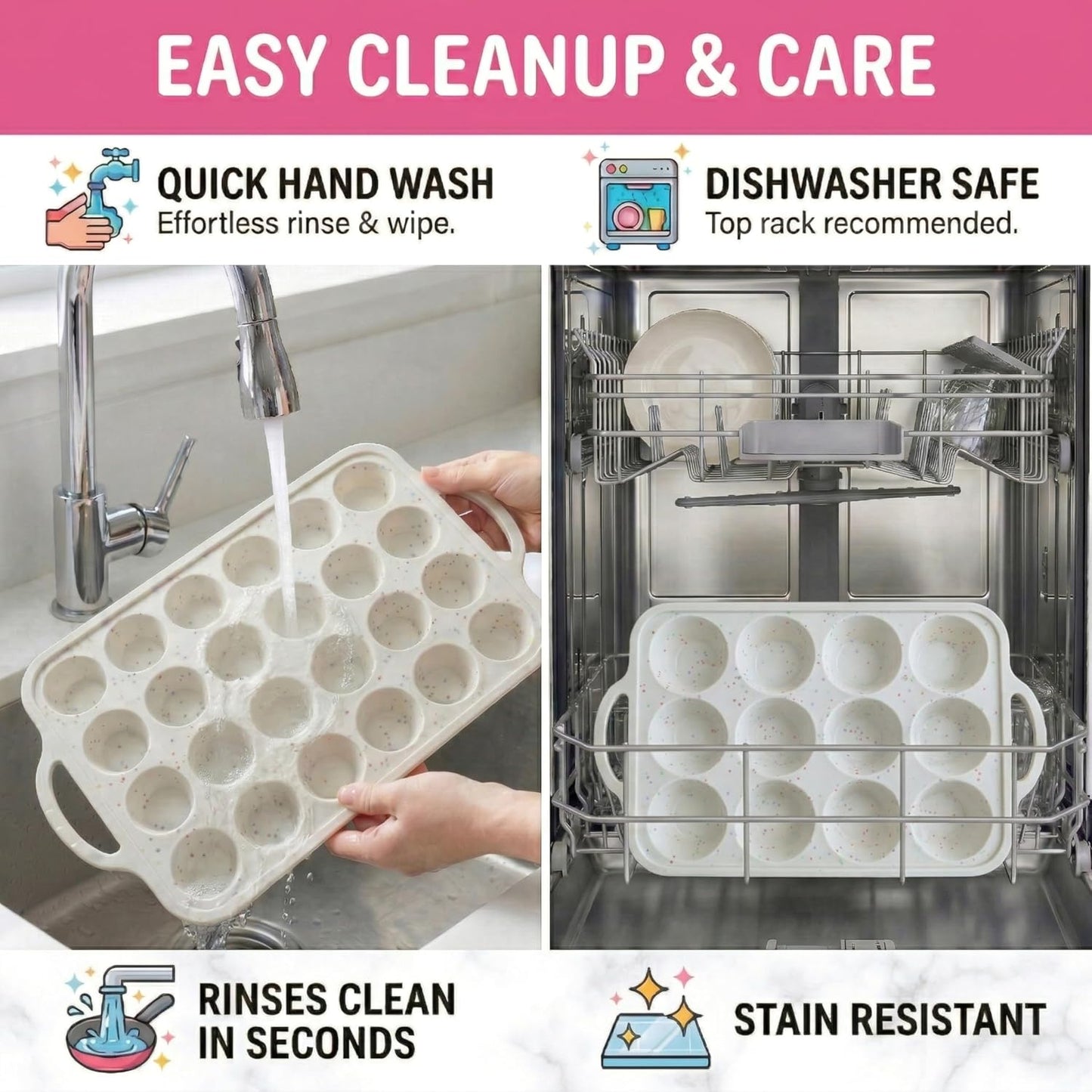 Skiennix Silicone Muffin Pan Set - Nonstick 12-Cup & 24-Cup Mini Pans | BPA-Free, Dishwasher-Safe, Cream