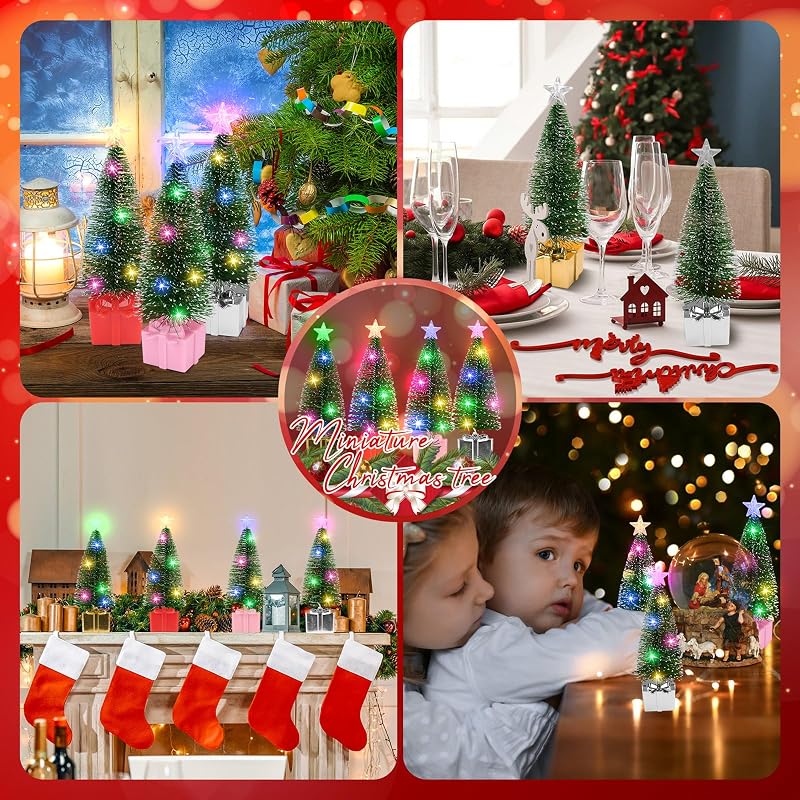 4Pcs Mini Christmas Tree with Lights 7.1" Tabletop LED Christmas Decor – 4 Pack (Variation: 4)