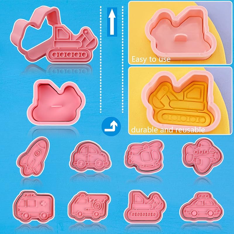 8 Piece Transportation Vehicle Cookie Cutters Set with Plunger Stamper - Variation of THIS listing