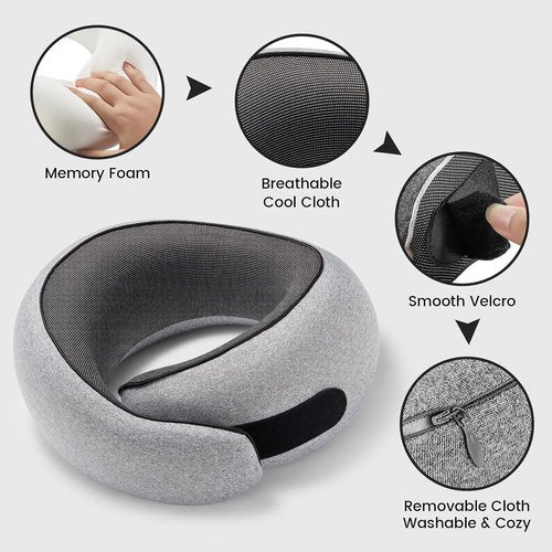 4litamz Travel Neck Pillows, 100% Memory Foam Filling, Travel Pillows for Airplanes, Compact and Ergonomic Design, Best for Sleeping Plane Train Travel Essentials (Light Grey)