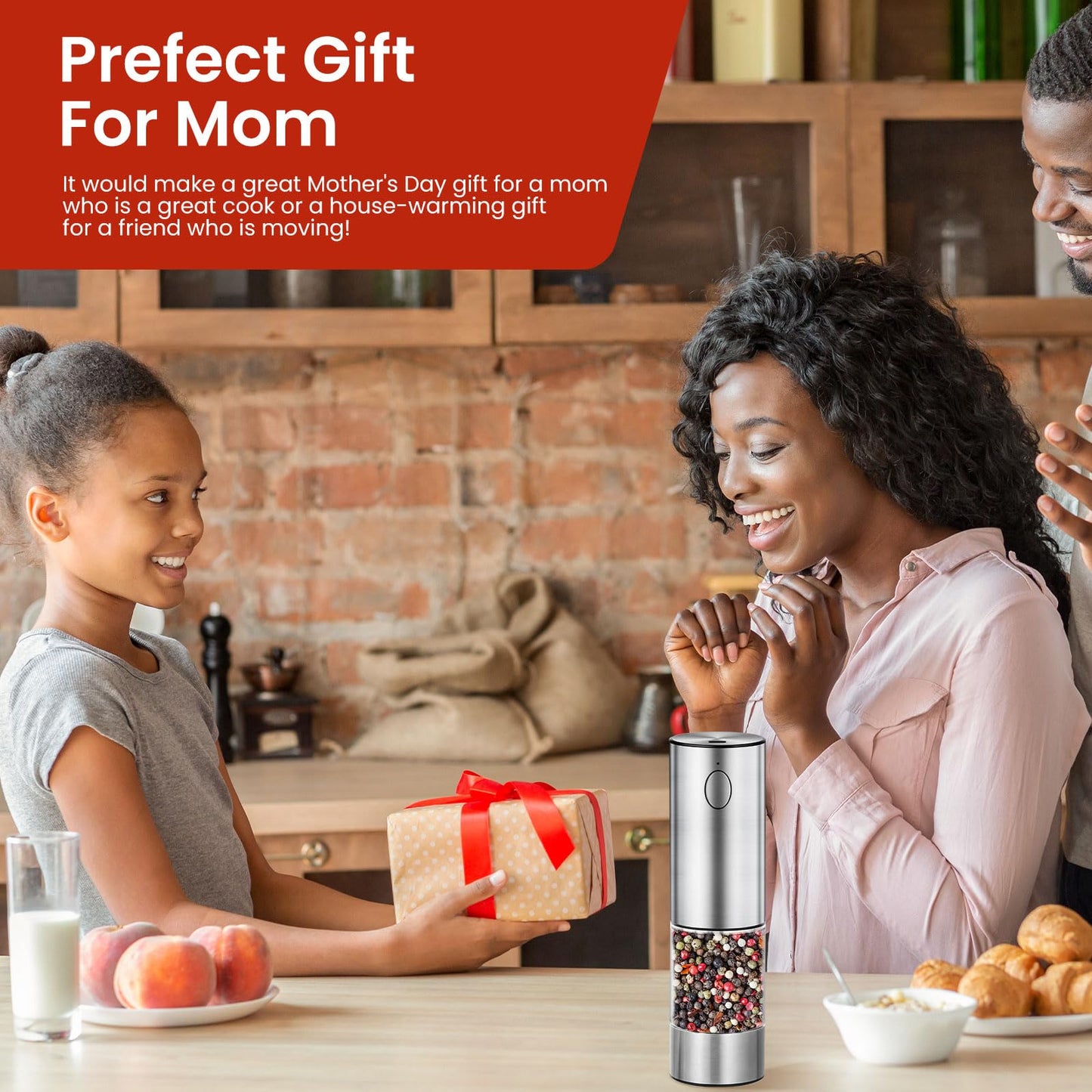 Newise Electric Salt and Pepper Grinder Rechargeable with Light, Electric Salt and Pepper Shakers, Automatic & Adjustable Coarseness, Kitchen Gadgets, Stainless Steel