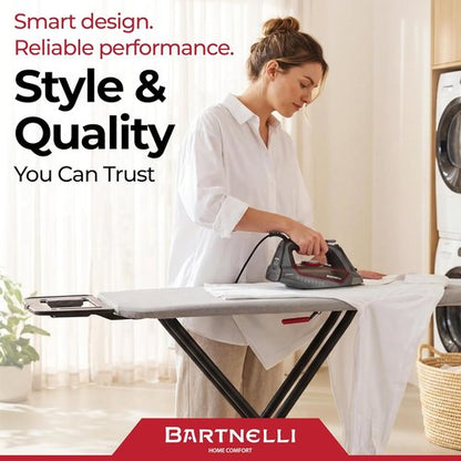 Bartnelli Ironing Board - Extreme Stability, Height Adjustable, Heavy-Duty Metal Frame, 43x13 Inches