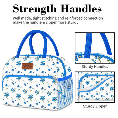 Coobiiya Lunch Bag Women, Lunch Box Lunch Bag for Women Adult Men, Small Leakproof Cute Lunch Tote Large Capacity Reusable Insulated Cooler Lunch Container for Work/Office/Picnic/Travel-Blue Daisy