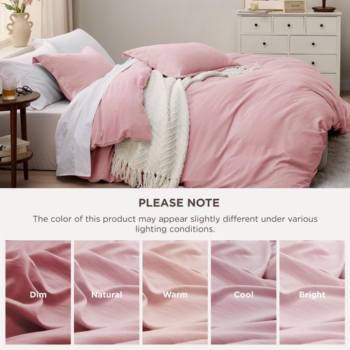 Bedsure Pink Duvet Cover Queen Size - 3 Pieces Prewashed Cotton-Like Polyester Extra Soft Bedding Set, Includes 1 Duvet Cover 90x90 Inches with Zipper Closure & 2 Pillow Shams, Comforter Not Included