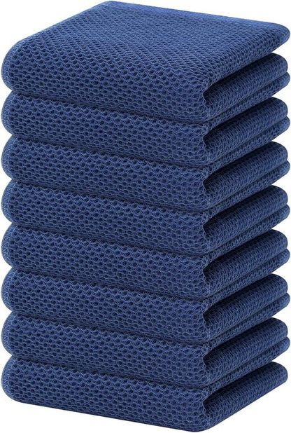 Homaxy 100% Cotton Waffle Weave Kitchen Dish Towels - Ultra Soft & Absorbent, 13 x 28 Inches, Navy Blue | 8-Pack