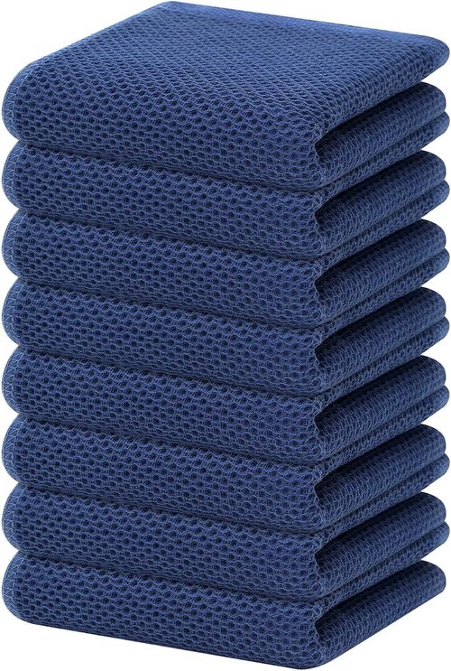 Homaxy 100% Cotton Waffle Weave Kitchen Dish Towels - Ultra Soft & Absorbent, 13 x 28 Inches, Navy Blue | 8-Pack