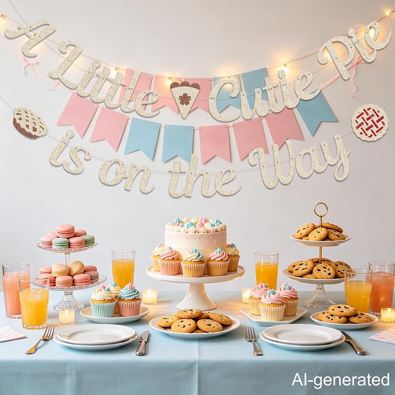 A Little Cutie Pie Is On The Way Banner — Champagne Gold Baby Shower Decor