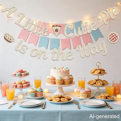 A Little Cutie Pie Is On The Way Banner — Champagne Gold Baby Shower Decor