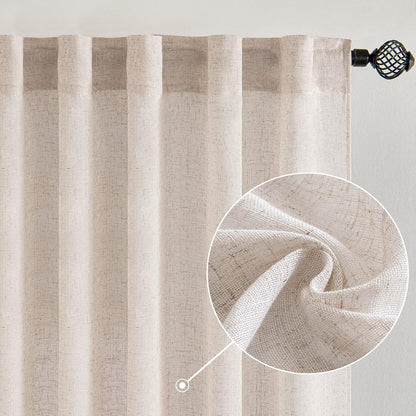 MIULEE Natural White Linen Curtains - 90 Inch Long | Soft Thick Semi-Sheer Drapes for Bedroom & Living Room