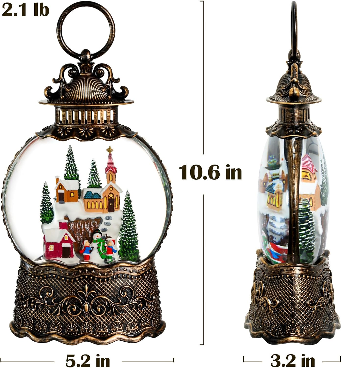 Priddop Village Snow Globe | Musical Christmas Decoration with Snowman Scene - 10.6 Inch