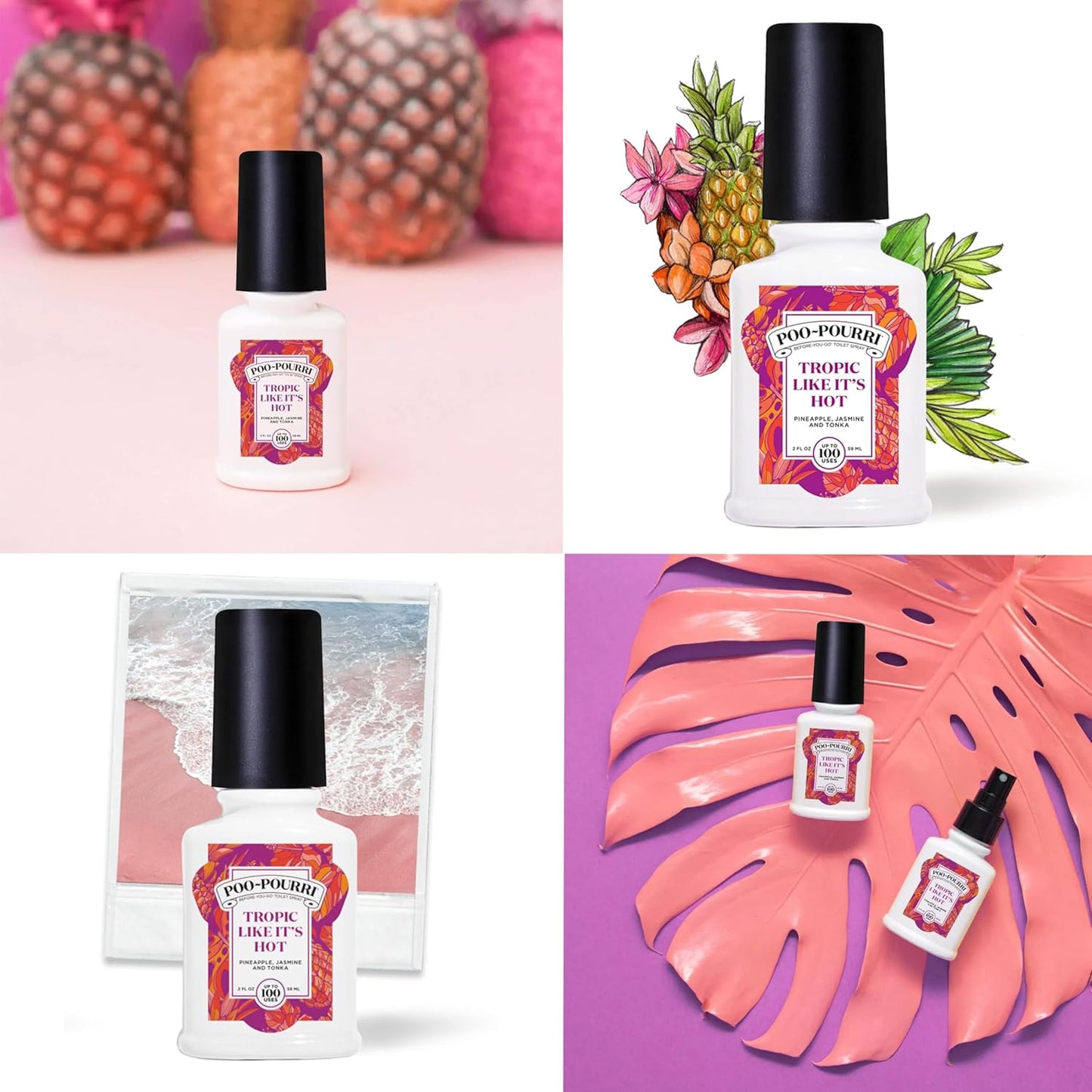 Poo-Pourri Tropic Like It's Hot | Berry & Bright | Balsam Bum 2 Ounce Set - Odor Eliminator
