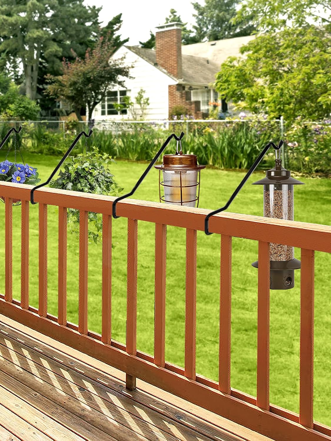 Biubee Deck Bird Feeder Hanger - 4 Pack Extended Angled Metal Plant Hangers for 2" x 4" & 2" x 6" Rails