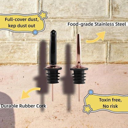 Stainless Steel Copper Liquor Pour Spouts Set - Tapered Speed Pours Nozzles with Rubber Dust Caps | Pourers For Alcohol, Olive Oil & Liquor Bottles | Bartender Accessories for Bar & Home Use