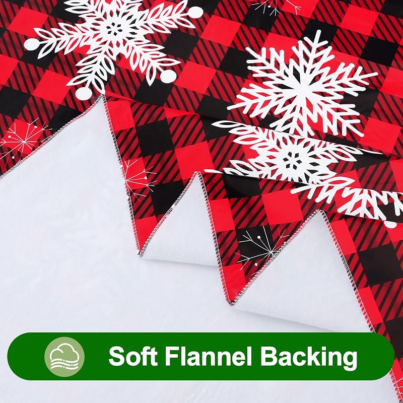 Smiry Waterproof Vinyl Tablecloth with Flannel Backing 60x102 Black & Red - Rectangular Snowflake Xmas