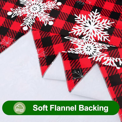 Smiry Waterproof Vinyl Tablecloth with Flannel Backing 60x102 Black & Red - Rectangular Snowflake Xmas